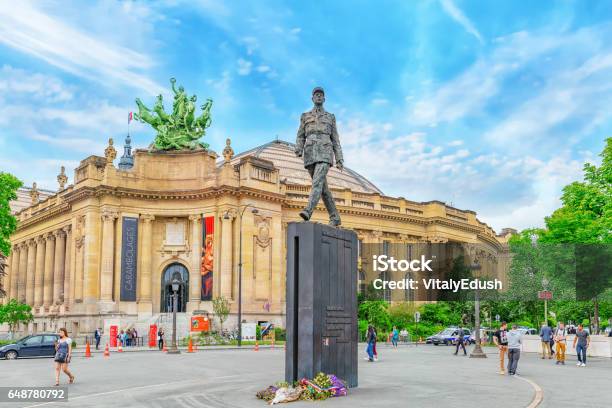 Statue General De Gaulle On Square With People Near Grand Palais In Paris France Stock Photo - Download Image Now