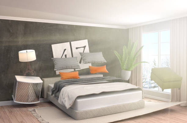 istock Zero Gravity furniture hovering in living room. 3D Illustration 648799704