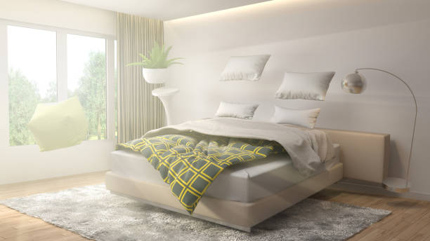 istock Zero Gravity furniture hovering in living room. 3D Illustration 648799748