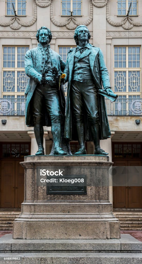 Goethe and Schiller Statue of Goethe and Schiller in Weimar, Germany. Johann Wolfgang von Goethe Stock Photo