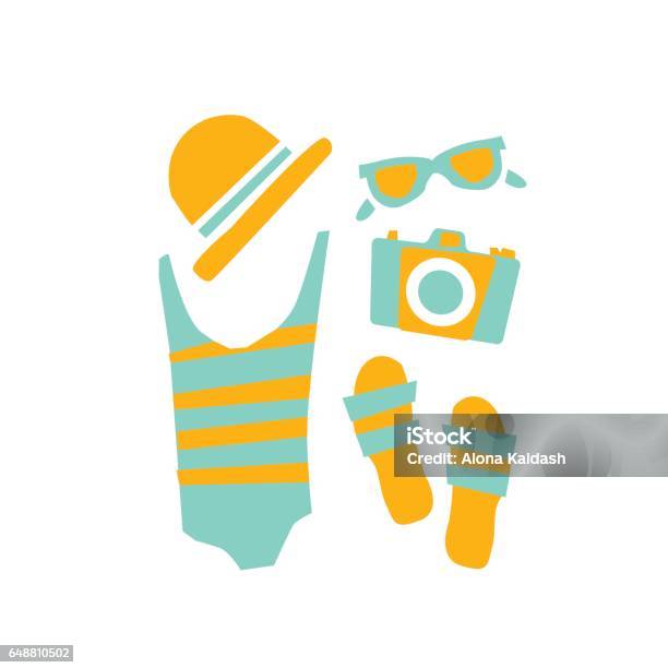 Accessories For The Beach Stock Illustration - Download Image Now - Art, Arts Culture and Entertainment, Bag