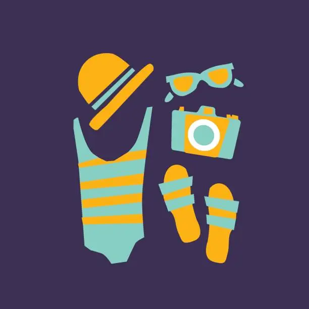 Vector illustration of accessories for the beach