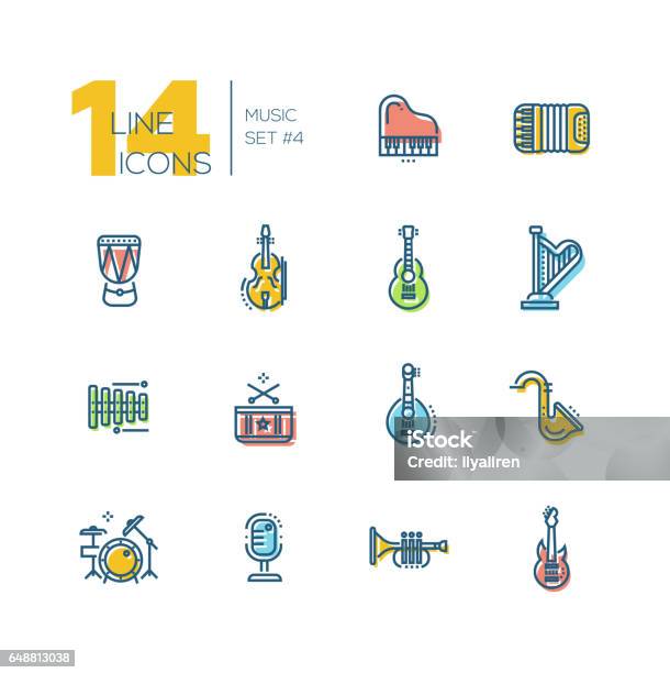 Musical Instruments Thick Line Icons Set Stock Illustration - Download Image Now - Icon Symbol, Music, Accordion - Instrument