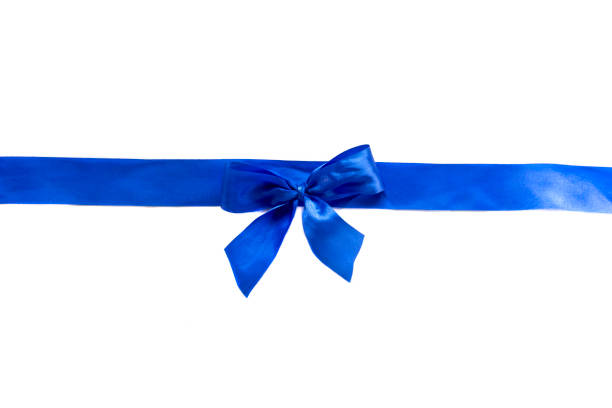 istock Blue ribbon with cute bow isolated on white background 648818020