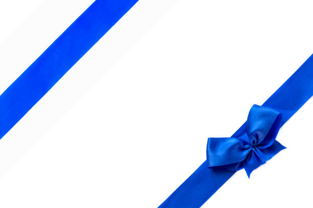 istock Blue shiny ribbon bow isolated on white background 648818370