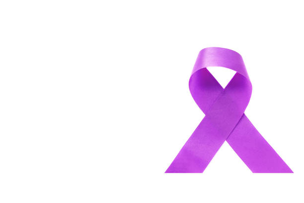 istock Purple satin ribbon isolated on white background 648821444