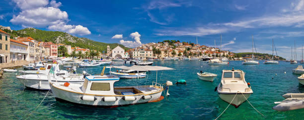 istock Idyllic Hvar harbor panoramic view, Dalmatia, Croatia 648839884