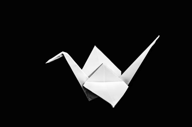 istock Origami crane isolated on black background 648840070