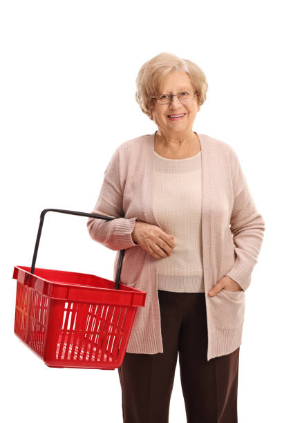 istock Mature woman with an empty shopping basket 648840384