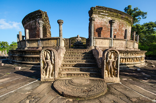 Ancient City of Polonnaruwa, photo of the Vatadage (Circular Relic House) in Polonnaruwa Quadrangle, UNESCO World Heritage Site, Sri Lanka, Asia