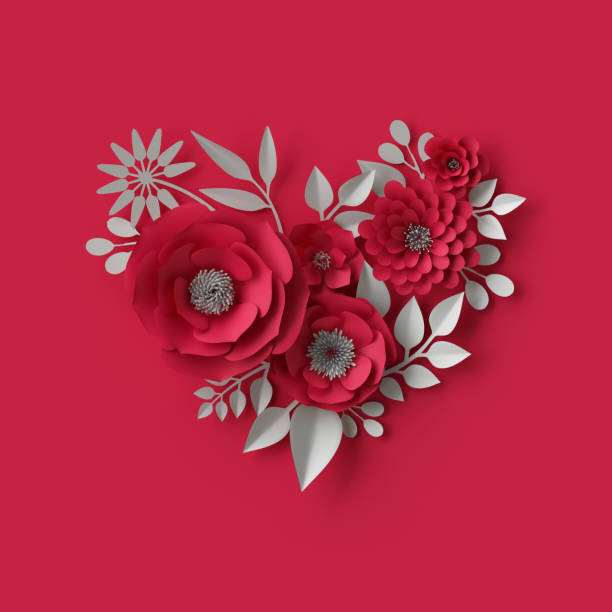 istock 3d illustration, decorative red paper flowers background 648841172