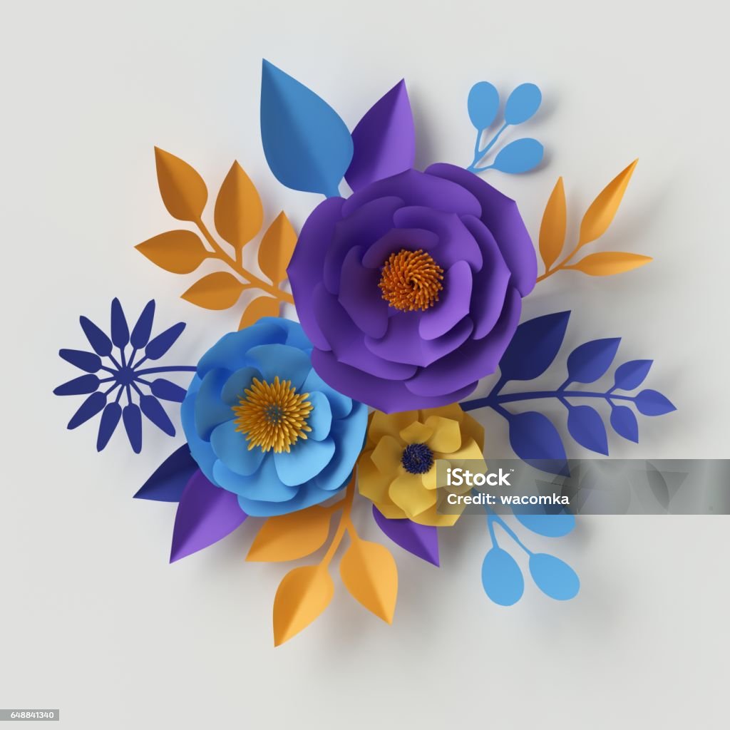 3d illustration, paper flowers, floral background, Valentine's day heart 3d render, digital illustration, paper flowers, floral background, wedding card, quilling, Valentine's day greeting card template, bridal bouquet, romantic composition Flower Stock Photo