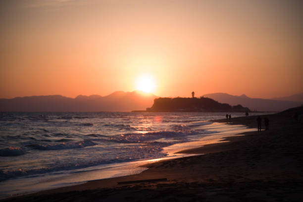 Sunset view on Inamuragasaki beach, Kanagawa, Japan