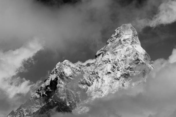 istock Ama Dablam mountain peak in Black and white 648860040