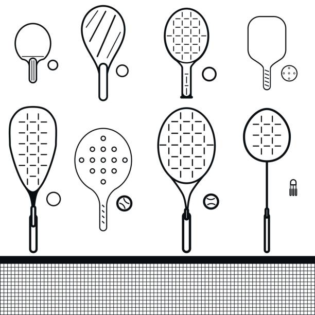 illustrazioni stock, clip art, cartoni animati e icone di tendenza di set di racchette e palle - racchetta da tennis da tavolo
