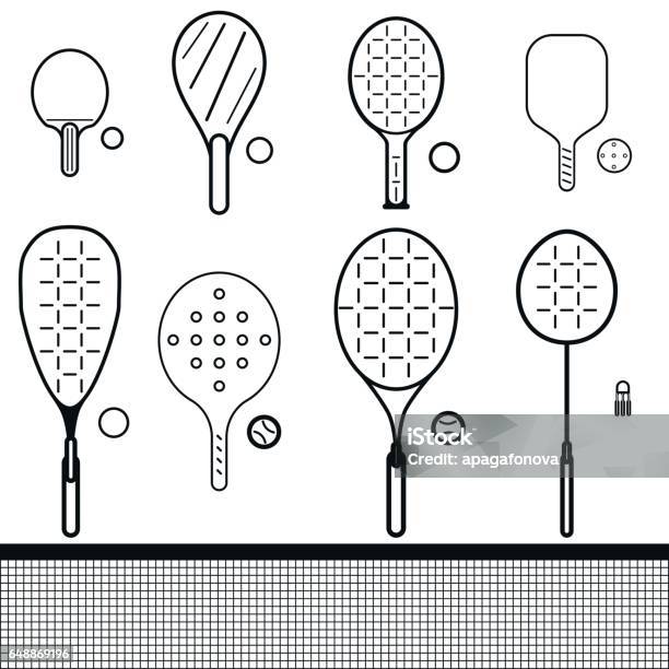 Set Of Rackets And Balls Stock Illustration - Download Image Now - Pickleball, Icon Symbol, Table Tennis Racket