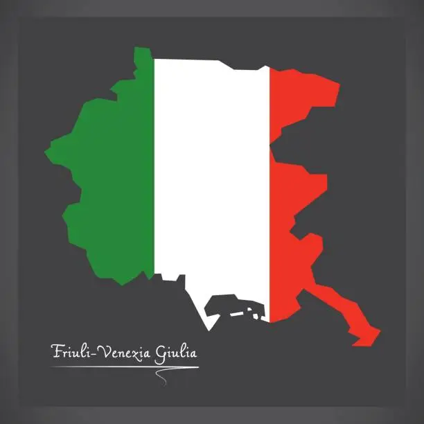 Vector illustration of Friuli-Venezia Giulia map with Italian national flag illustration