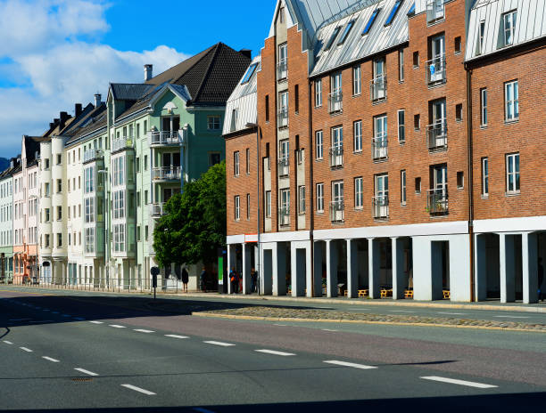 istock Diagonal Trondheim city street background 648875326