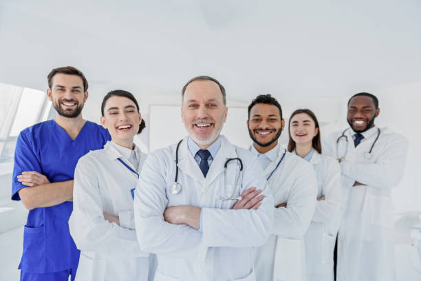 Happy medical team is ready to work stock photo