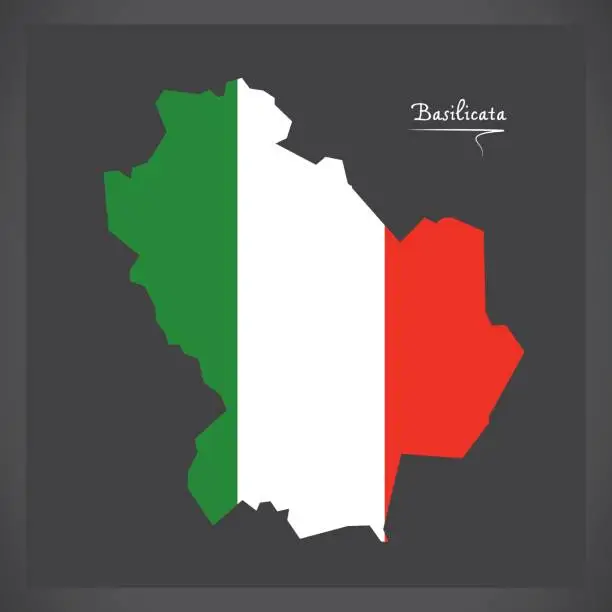 Vector illustration of Basilicata map with Italian national flag illustration