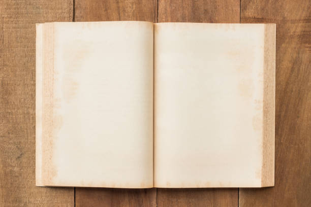 istock Old blank book open on the wood table 648880368