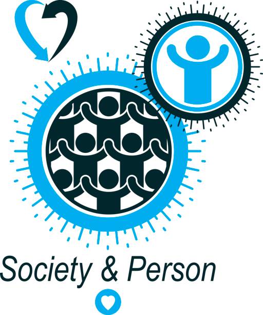 концептуальный логотип «человечество и человек», уникальный векторный символ, созданный с различными иконками. знак системы и социальной � - mankind stock illustrations