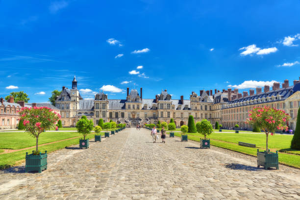 Suburban Residence of the France Kings - beautiful Chateau Fontainebleau. stock photo