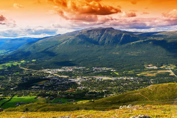 Oppdal mountain valley landscape background Oppdal mountain valley landscape background hd oppdal stock pictures, royalty-free photos & images