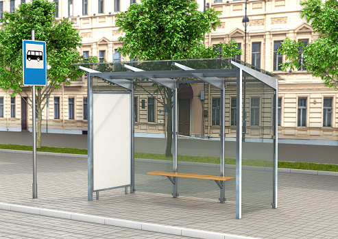 Blank white box layout vertical illuminance at the bus stop. Side view. 3D illustration