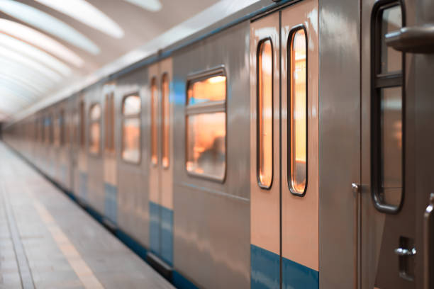 Moscow metro train background stock photo