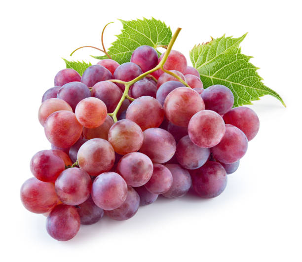istock Ripe red grape with leaves isolated on white. With clipping path. Full depth of field. 648926974