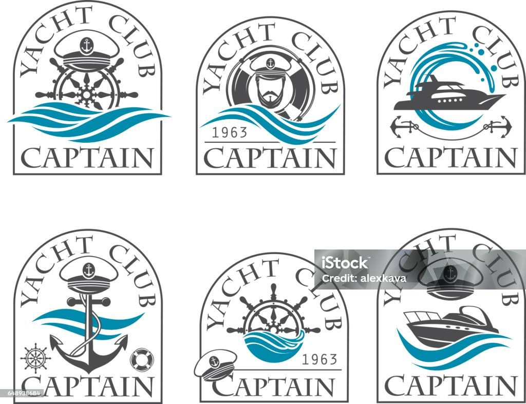 nautical emblems collection nautical collection of emblems with sea captain for yacht club Logo stock vector