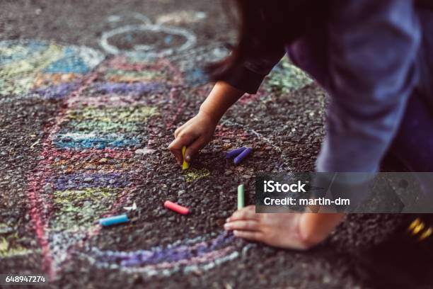 Kid Painting On The Ground Stock Photo - Download Image Now - Child, Chalk - Art Equipment, Art