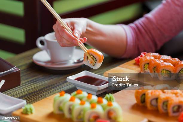 Sushi Rolls On The Table Stock Photo - Download Image Now - Asia, Asian Food, Avocado