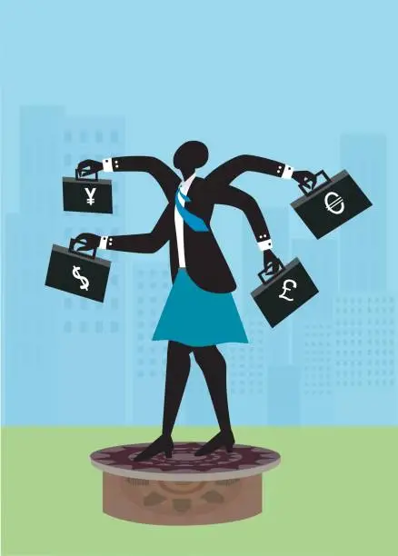 Vector illustration of Businesswoman holding the money in night