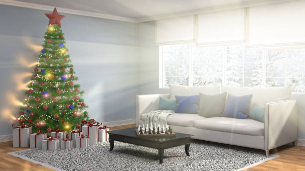 istock Christmas tree with decorations in the living room. 3d illustration 648961028