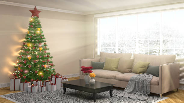 istock Christmas tree with decorations in the living room. 3d illustration 648961056
