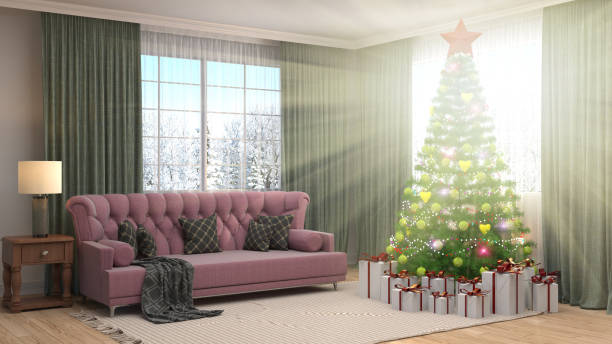 istock Christmas tree with decorations in the living room. 3d illustration 648961074