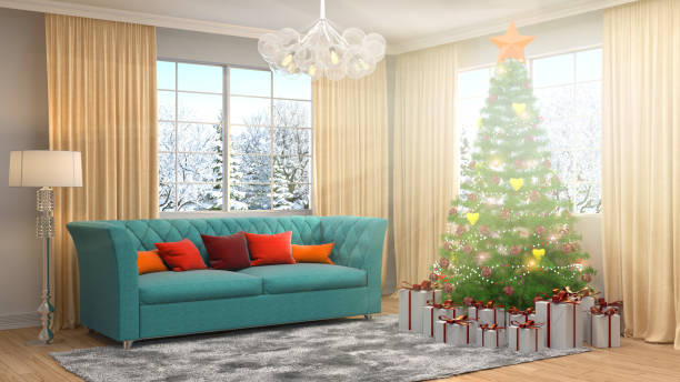 istock Christmas tree with decorations in the living room. 3d illustration 648961092