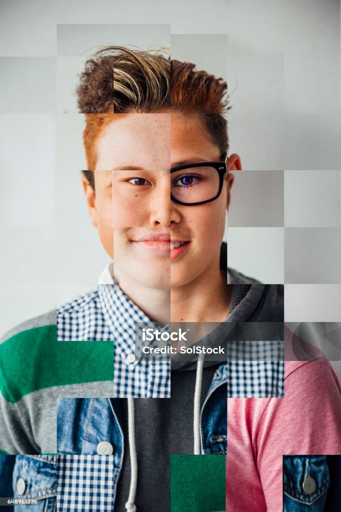 Multi-étnico montagem de retrato de adolescente masculino - Foto de stock de Face Humana royalty-free