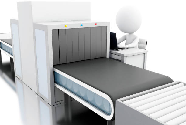 istock 3d White people whit custom scanner at the airport 648966902