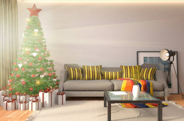 istock Christmas tree with decorations in the living room. 3d illustration 648967932