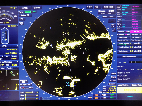 Radar display on board a ship.