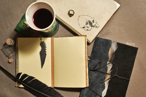 istock Still life with vintage books and a wineglass 648971906