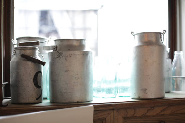 istock old vintage aluminum watering (milk) can and bottle 648974328