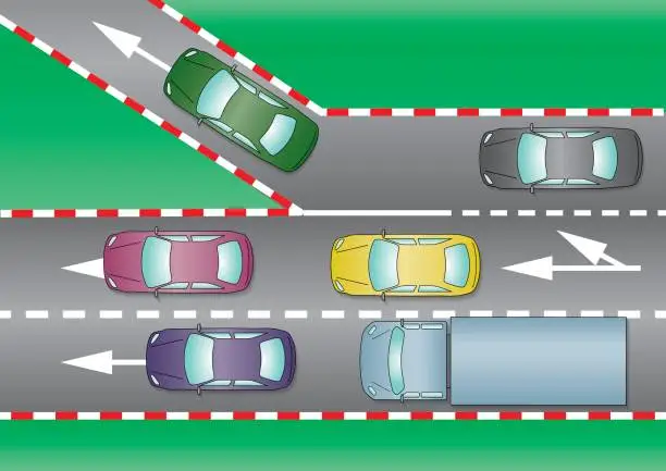 Vector illustration of Cars deviating on Highway's exit