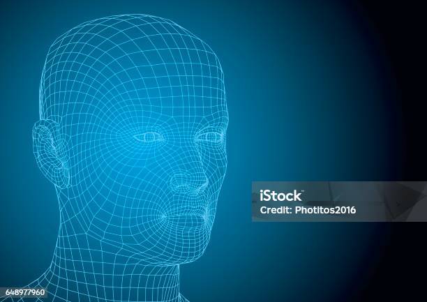 Human Head Wireframed Futuristic Style Stock Illustration - Download Image Now - Human Face, Wire-frame Model, Three Dimensional