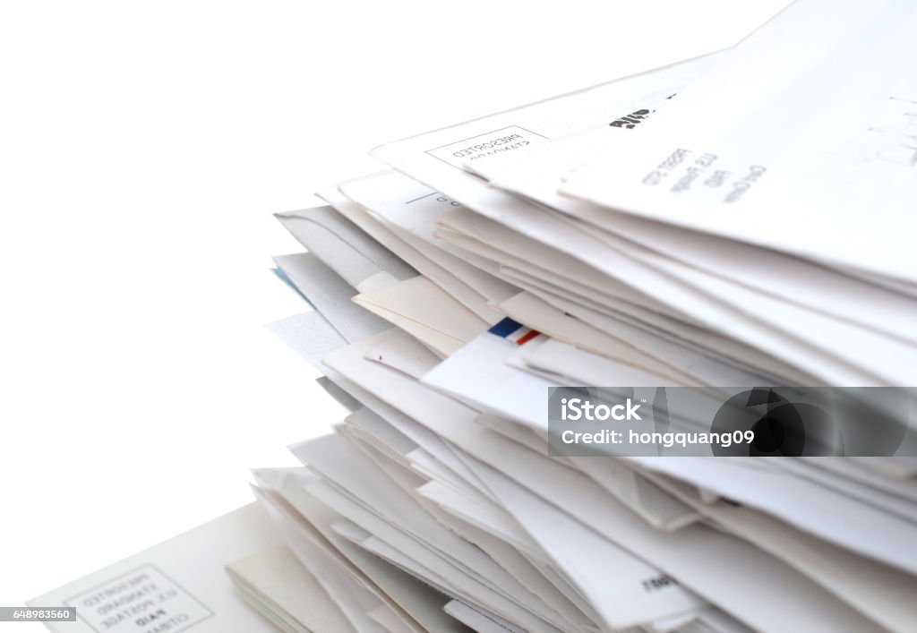 Mails and bills on stacking closeup Mail Stock Photo
