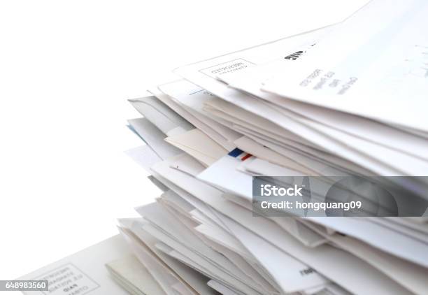 Mails And Bills On Stacking Closeup Stock Photo - Download Image Now - Mail, Stack, Stacking