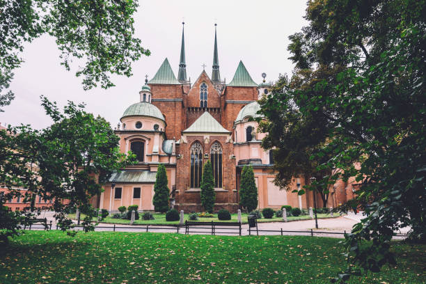 Gothic cathedral of St. John the Baptist in Wroclaw, Poland on Tumski island. Seat of the Roman Catholic Archdiocese of Wroclaw and one of the most famous landmarks and tourist attractions in city.